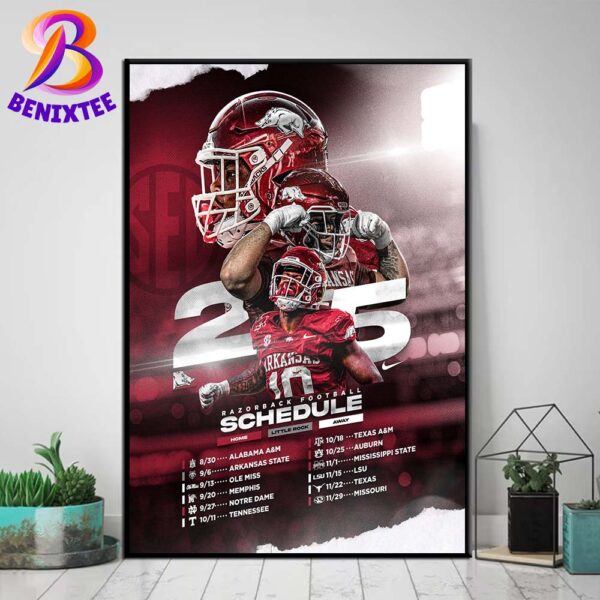 Arkansas Razorback Football 2025 Season Schedule NCAA College Football Home Decor Poster Canvas