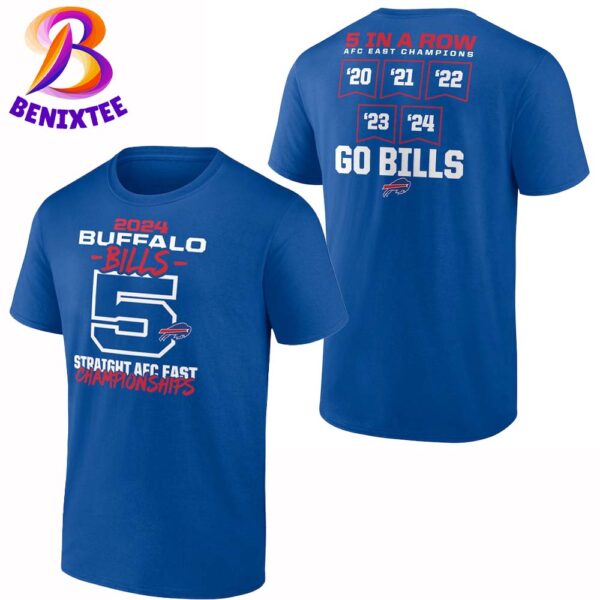 Buffalo Bills Five-Straight AFC East Division Championships 5 In Row Go Bills Two Sides Print T-Shirt