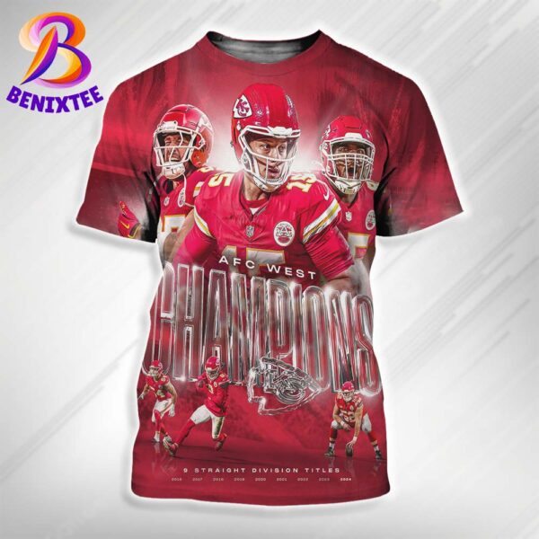 Congrats Kansas City Chiefs 9 Straight Division Titles Back-To-Back AFC West Champions 2024 All Over Print Shirt