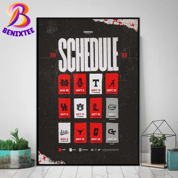 Georgia Bulldogs Football NCAA College Football 2025 Season Schedule Home Decor Poster Canvas