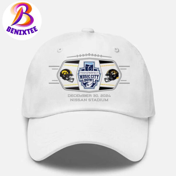 Iowa Hawkeyes Football Vs Missouri Tigers Football 2024 TransPerfect Music City Bowl Matchup In Nissan Stadium On December 30 2024 Hat Cap