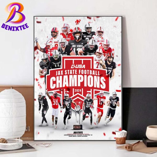 Jacksonville State Gamecocks Football Conference USA Champions 2024 Home Decor Poster Canvas