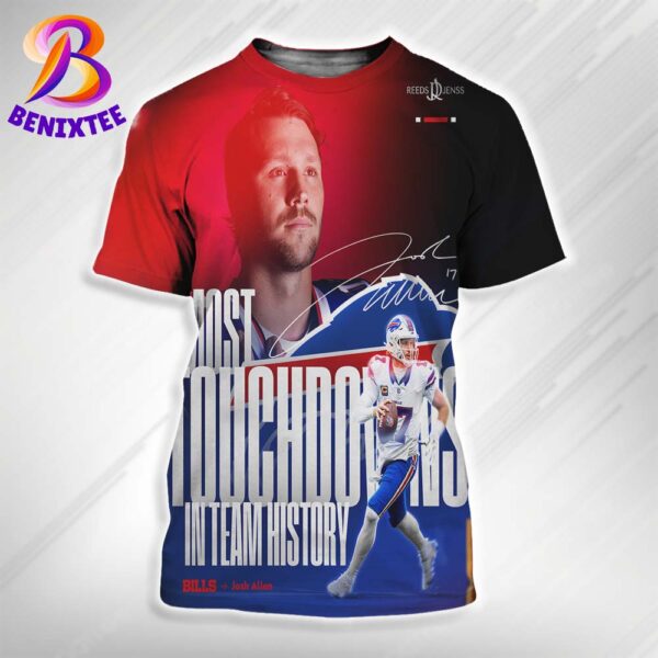 Josh Allen Team Buffalo Bills Most Touchdowns In Team History NFL 2024 All Over Print Shirt