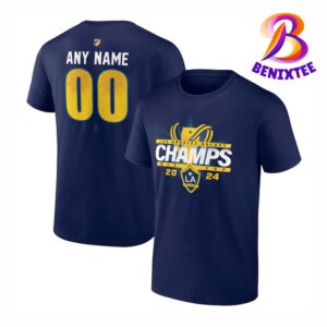 LA Galaxy 2024 MLS Cup Champions Custom Name And Number Two Sides Print  Navy T-Shirt