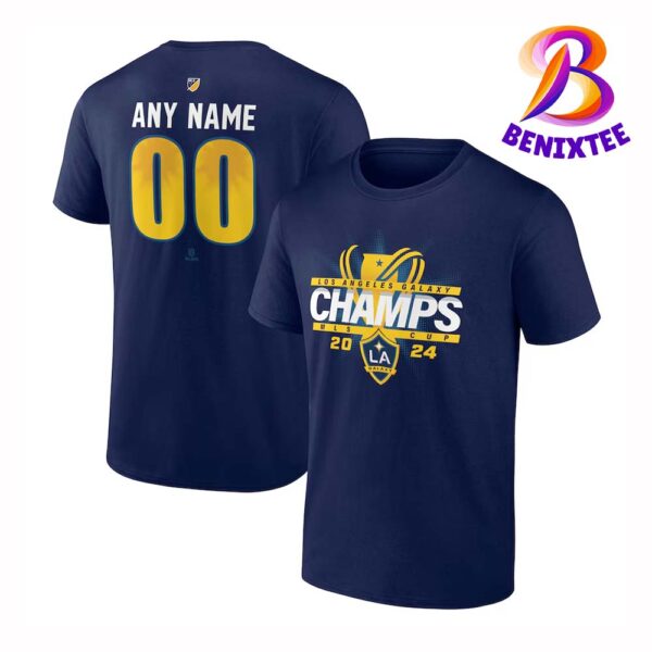 LA Galaxy 2024 MLS Cup Champions Custom Name And Number Two Sides Print  Navy T-Shirt