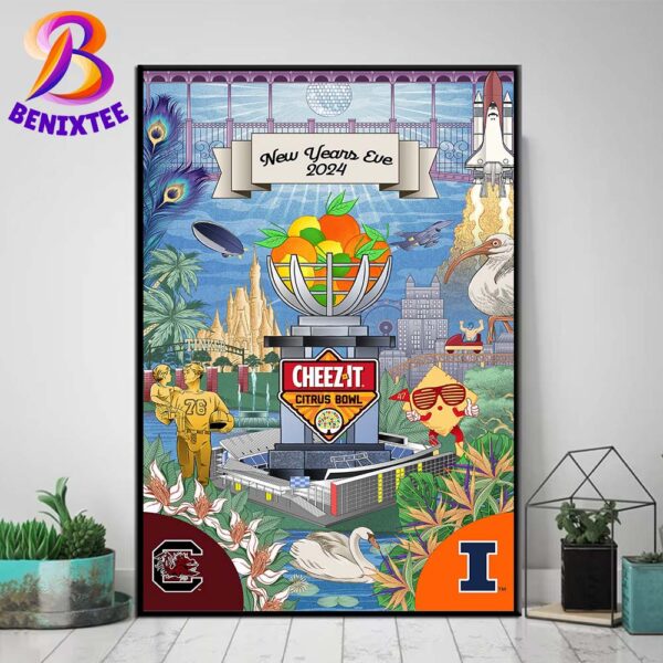 NCAA College Football Bowl 2024 Cheez-It Citrus Bowl Game South Carolina Gamecocks Vs Illinois Fighting Illini On December 31 2024 Poster Canvas