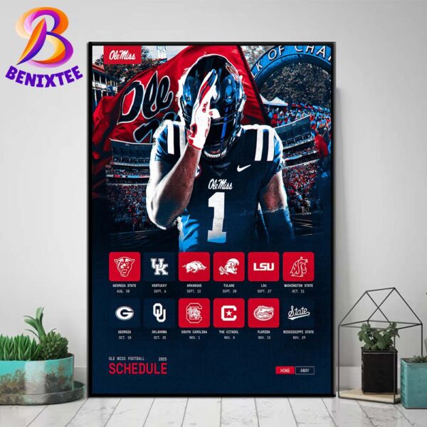 Ole Miss Rebels Football 2025 Season Schedule NCAA College Football Home Decor Poster Canvas