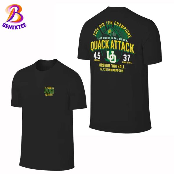 Oregon Ducks 2024 Big Ten Football Conference Champions Quack Attack Score Two Sides Print Unisex T-Shirt