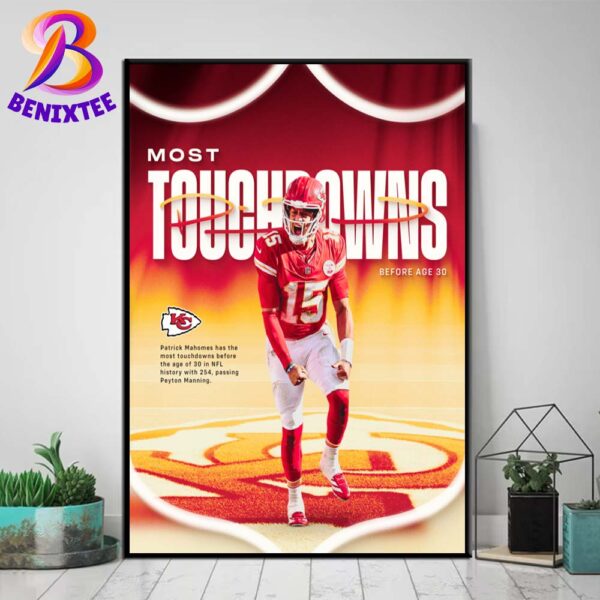 Patrick Mahomes Has The Most Touchdowns Before The Age Of 30 In NFL History With 254 Home Decor Poster Canvas