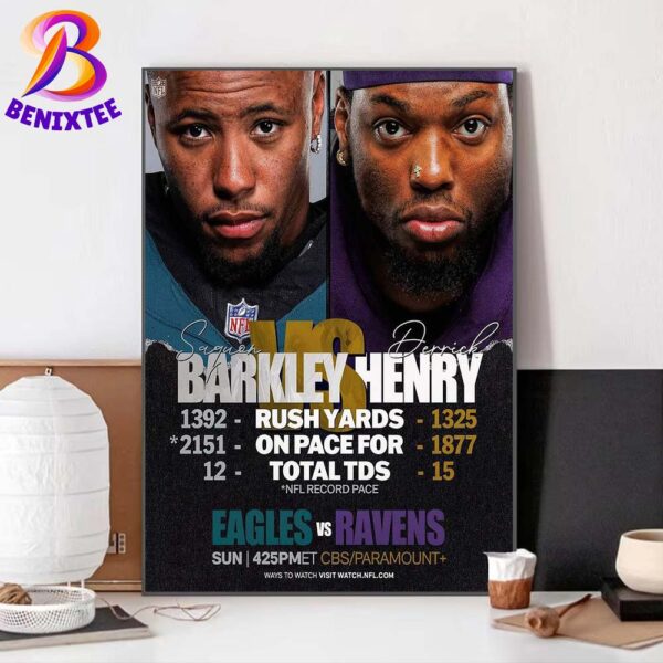 Saquon Barkley Vs Derrick Henry In Matchup Philadelphia Eagles Vs Baltimore Ravens On December 1 2024 Poster Canvas