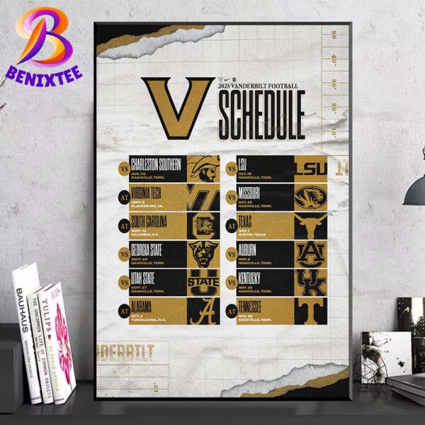 Vanderbilt Commodores Football 2025 Season Schedule NCAA College Football Home Decor Poster Canvas