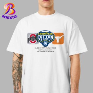 Ohio State Buckeyes Vs Texas Longhorns Game Matchup 2025 Goodyear Cotton Bowl Classic On January 10 2025 Unisex T-Shirt