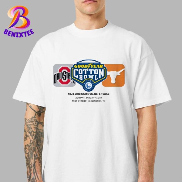 Ohio State Buckeyes Vs Texas Longhorns Game Matchup 2025 Goodyear Cotton Bowl Classic On January 10 2025 Unisex T-Shirt